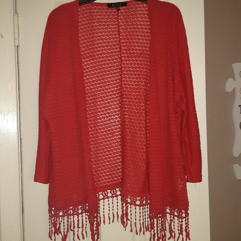 B.L.E.U. Red Cardigan with fringes 100% polyester